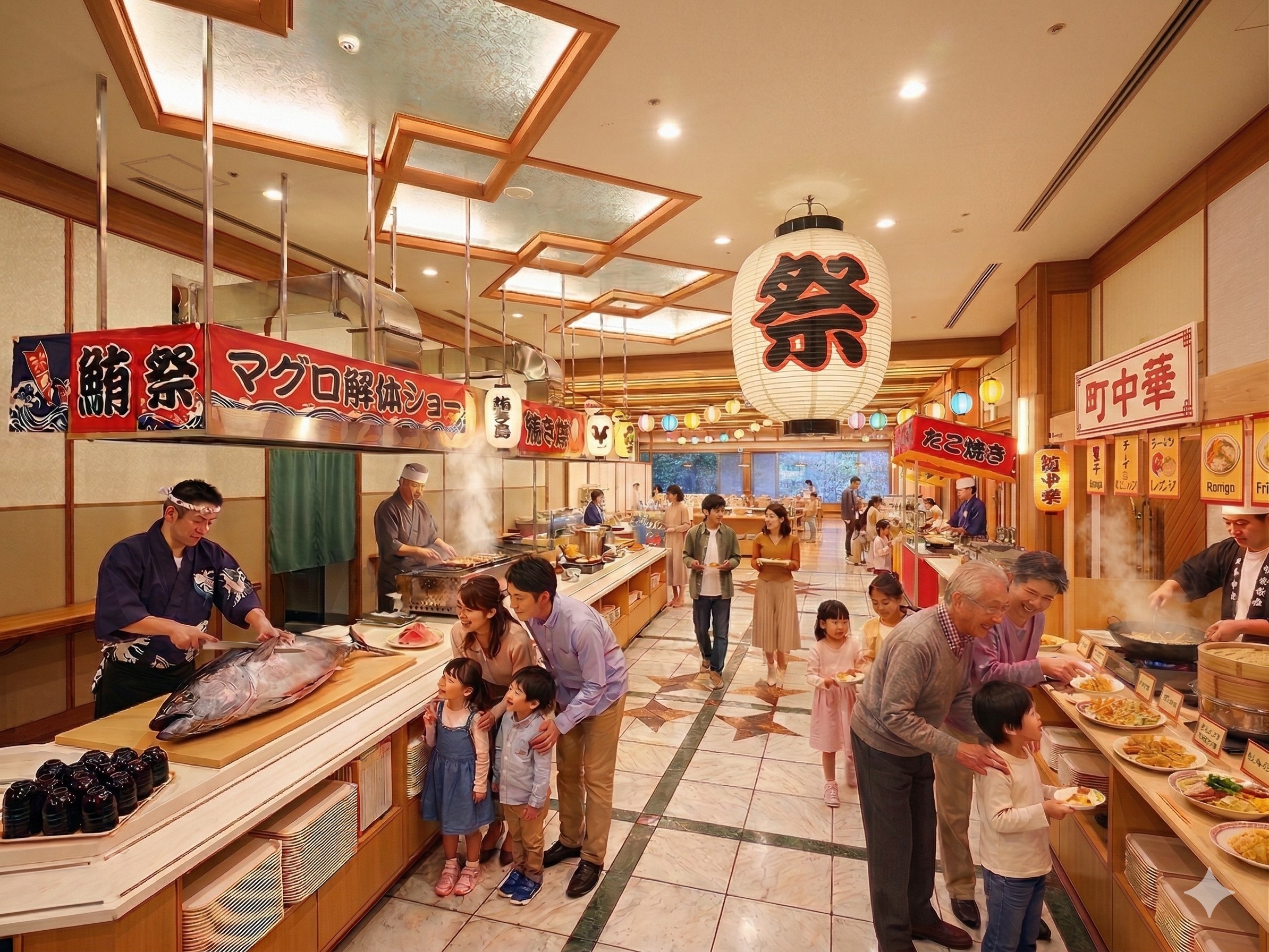 【なぎさ館】昭和レトロな雰囲気で賑やかに「和DINING 祭」生鮪＆屋台料理バイキング【飲み放題付】